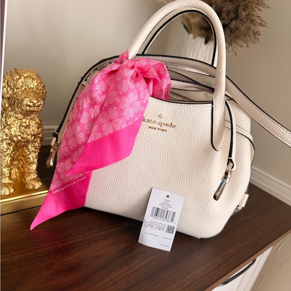 kate spade Cream Leather Satchel with Pink Scarf